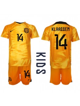 Niederlande Davy Klaassen #14 Heimtrikotsatz für Kinder WM 2022 Kurzarm (+ Kurze Hosen)